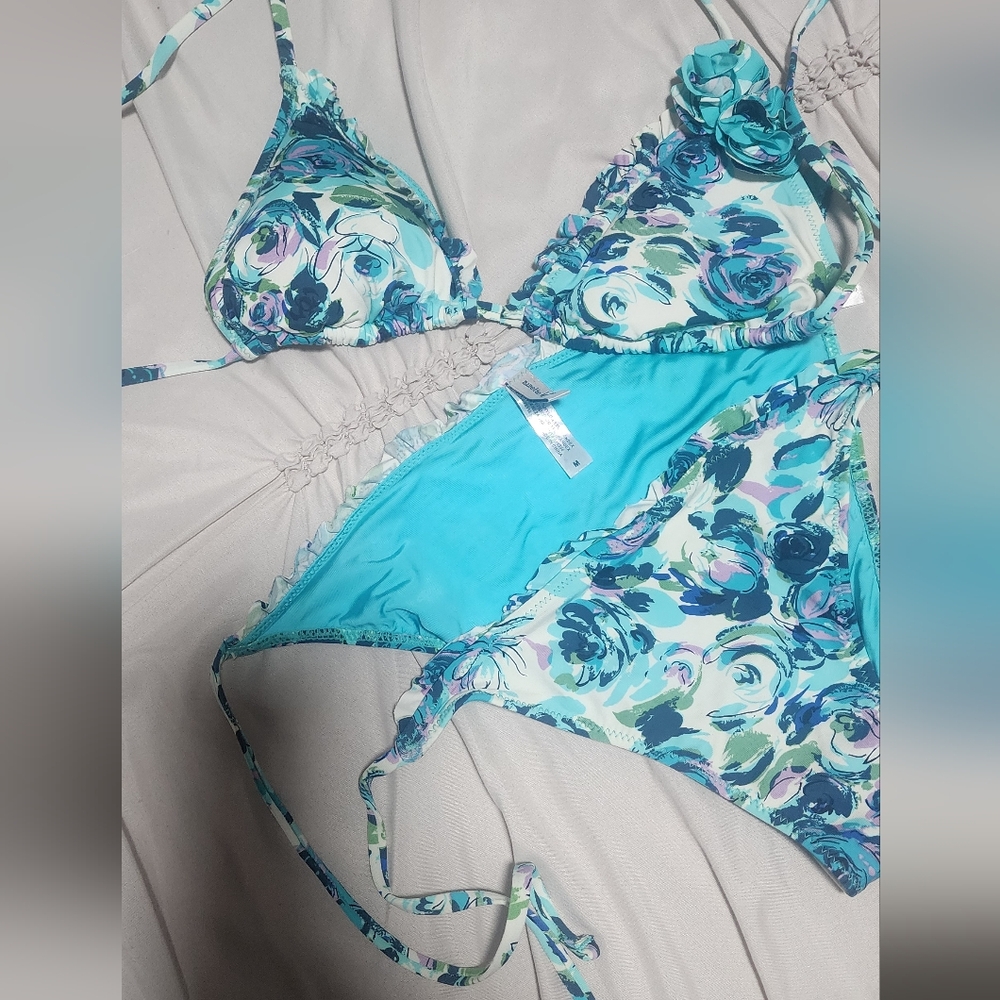 Nanette Lepore Teal and White Floral Bikini